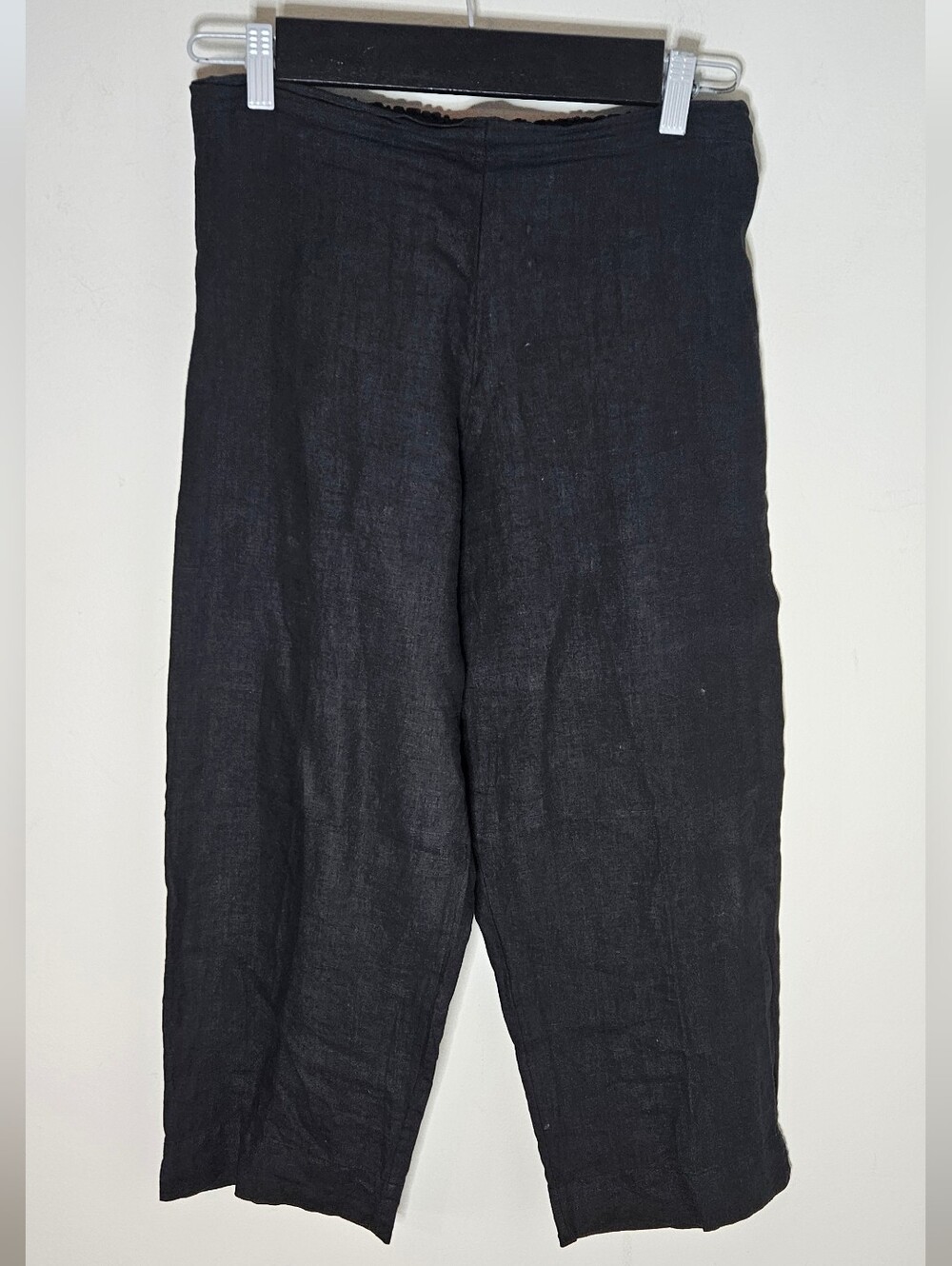 Bryn Walker Linen Capri Pants Black Cropped Elastic Waist Zipper Fly Women's S